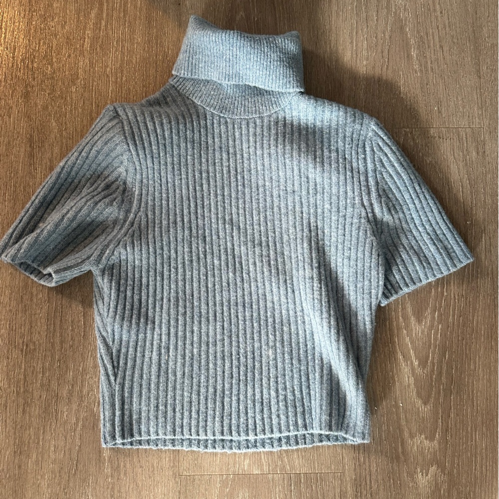 Blue Ribbed Turtleneck Sweater